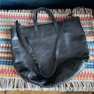 Madewell Pebbled Leather Zip Top Transport Tote - Black - Like New